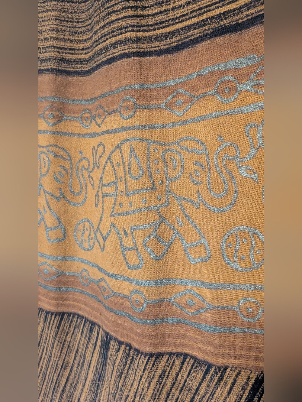 Boho Hippie Festival Orange, Black & Gold Elephant Maxi Wrap Skirt One Size